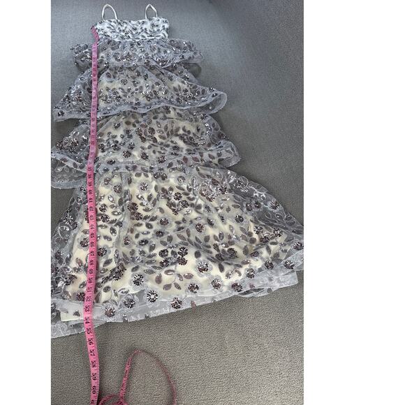 Dress the Population Formal Dress Full Length Tiered Sequin Embroidered Prom XS - Picture 8 of 8